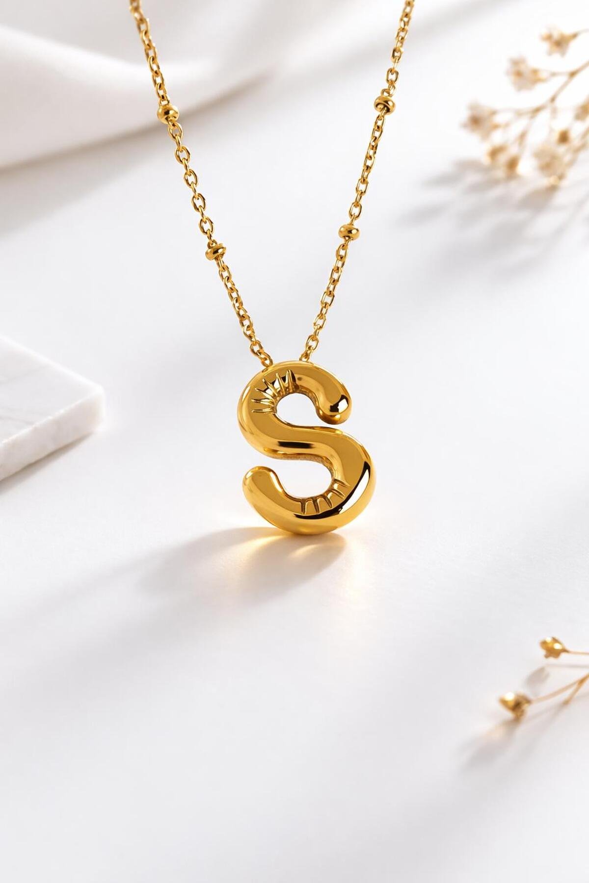 BALLOON MODEL STEEL NECKLACE WITH S LETTER
