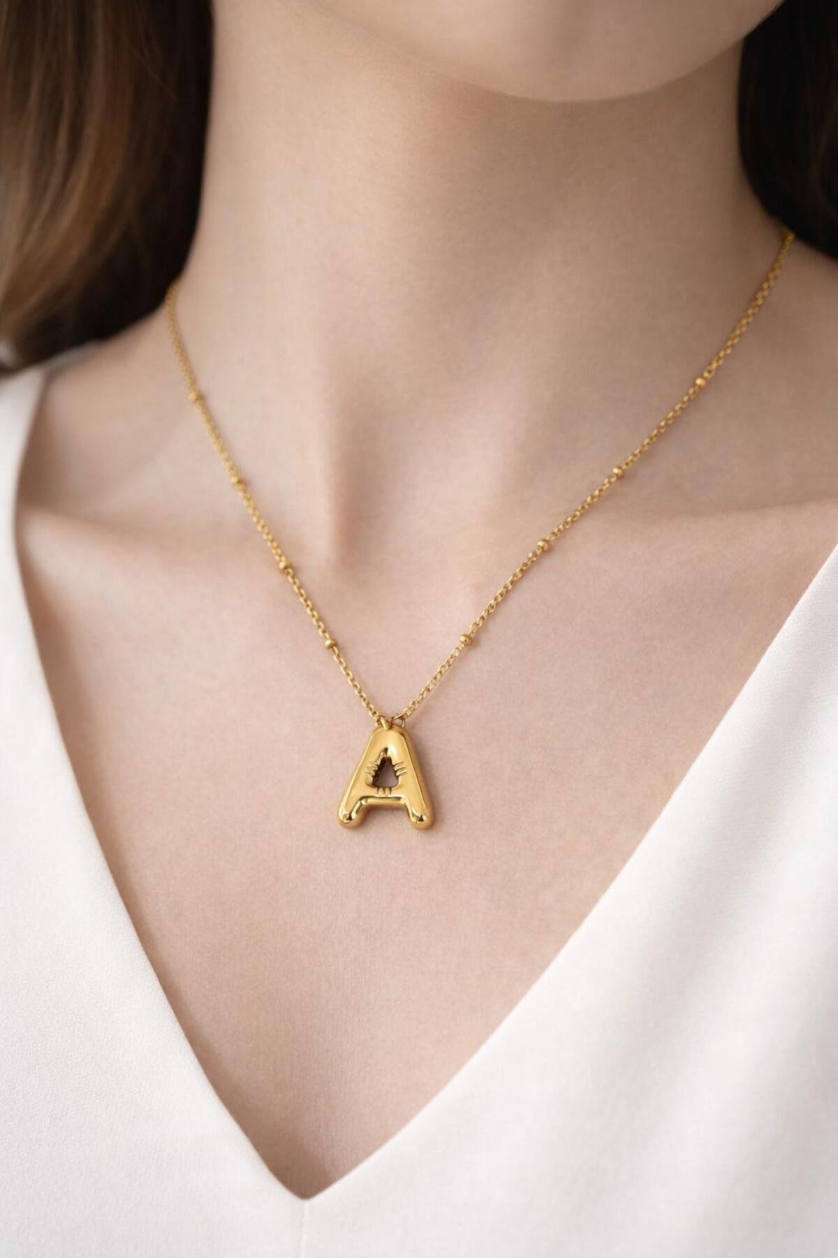 BALLOON MODEL STEEL NECKLACE WITH LETTER A