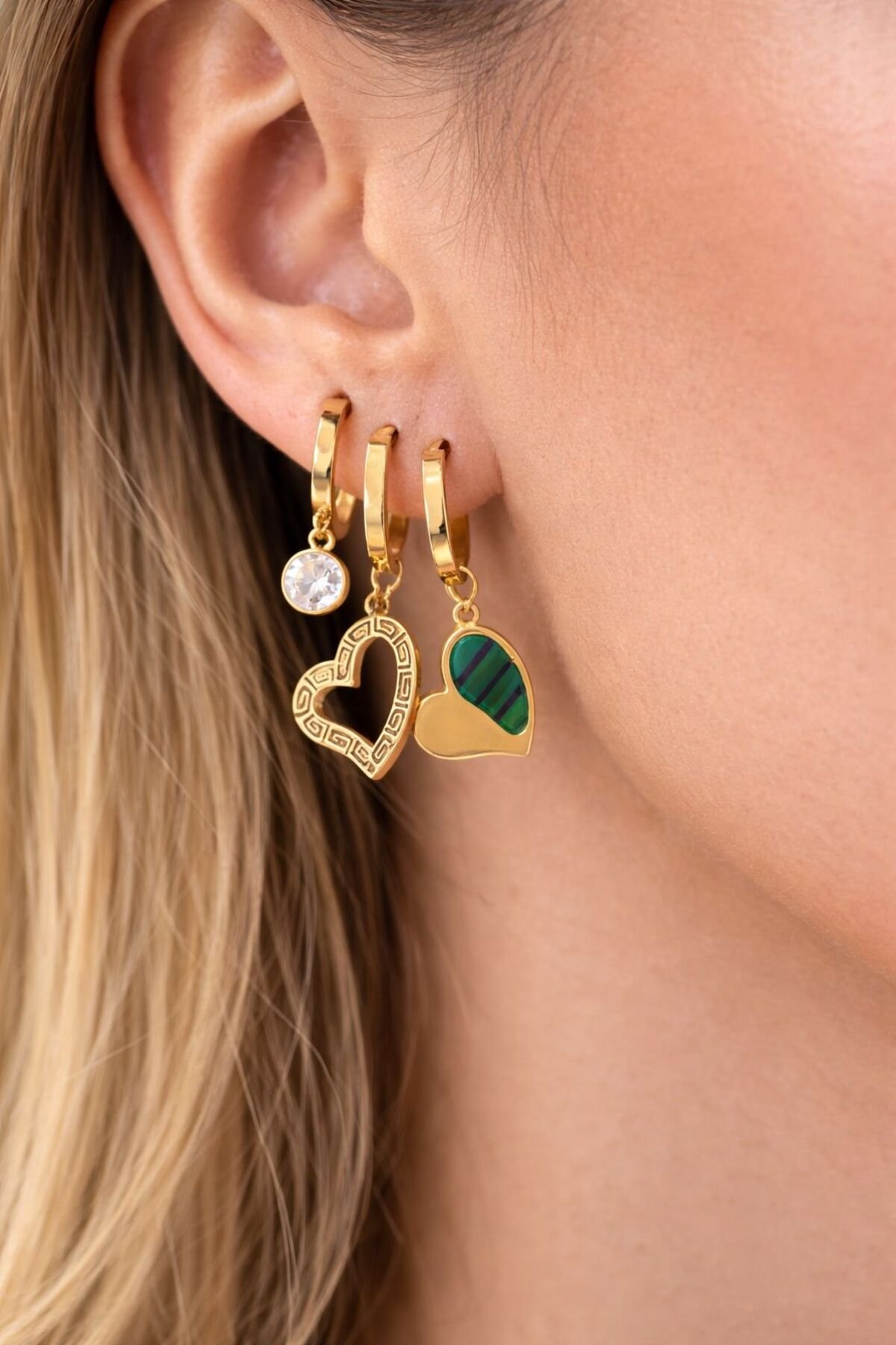 Tek Kulak 3’lü Çelik Küpe Kombini