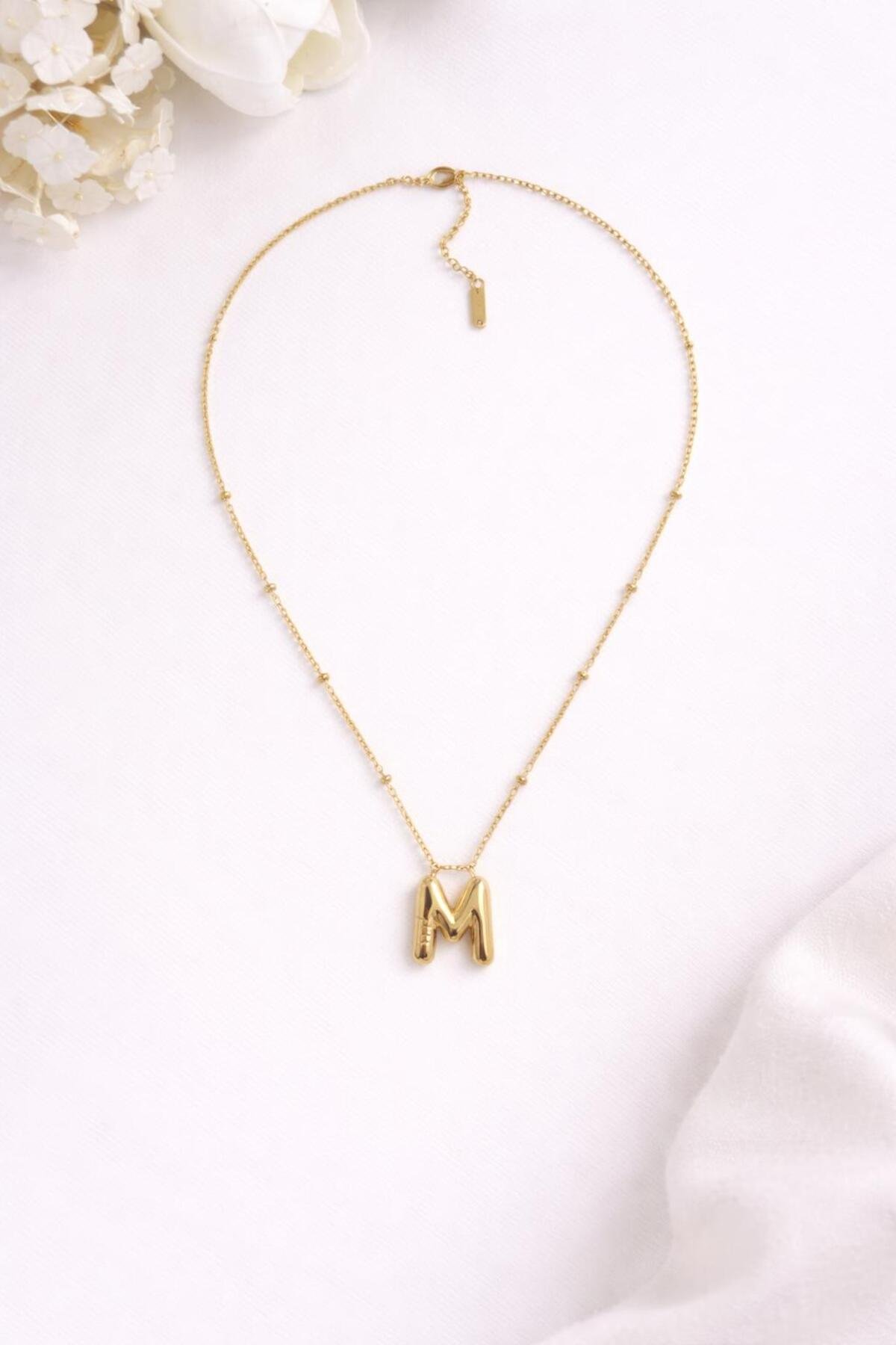 BALLOON MODEL STEEL NECKLACE WITH M LETTER
