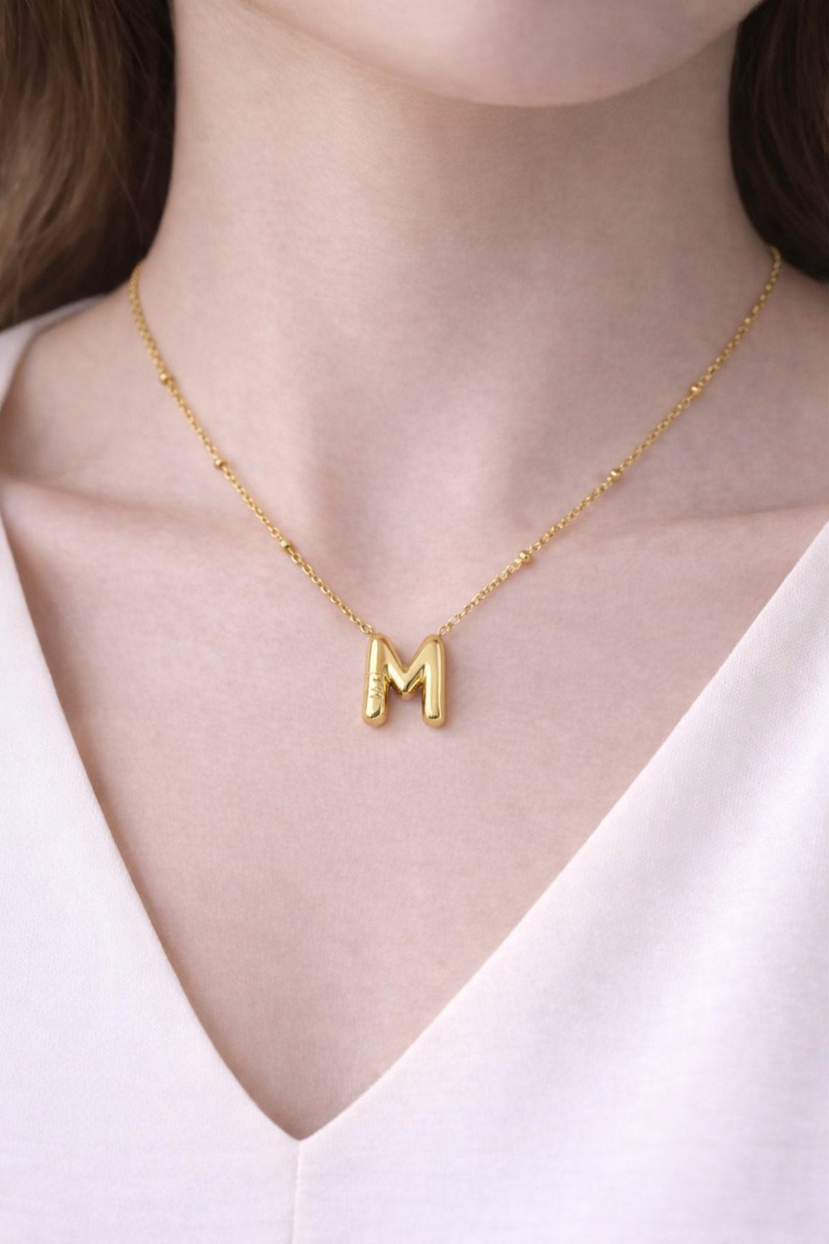 BALLOON MODEL STEEL NECKLACE WITH M LETTER
