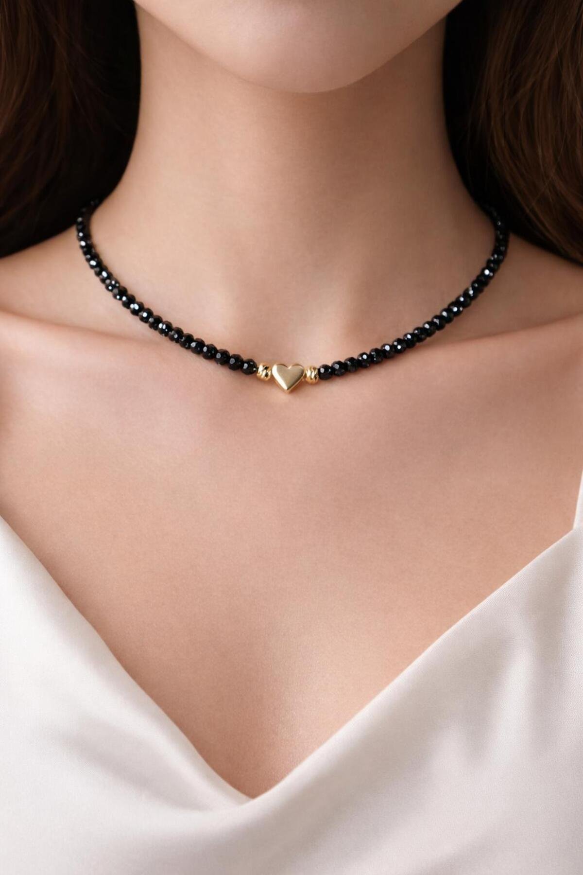 Lavanta Işıltısı Cam Taşlı Kalp Kolye