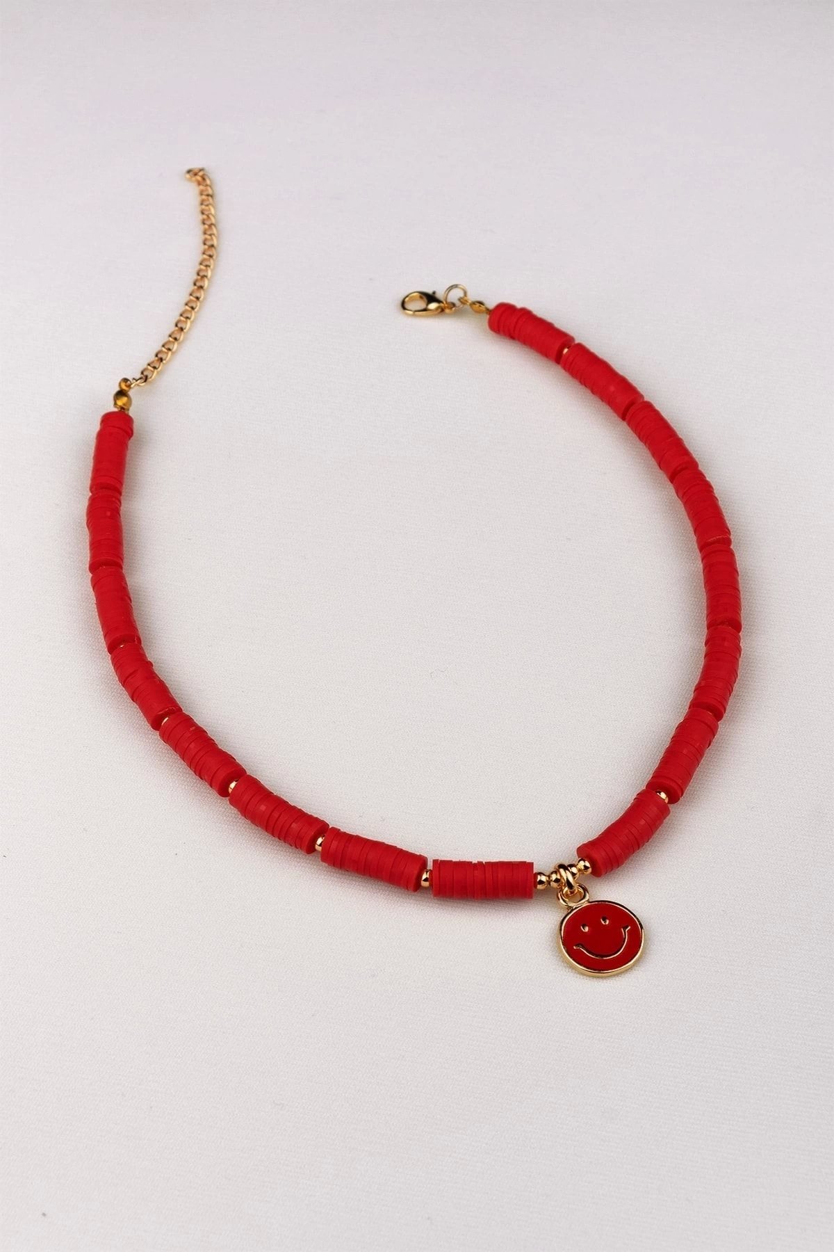 Red Smiling Face Fimo Necklace