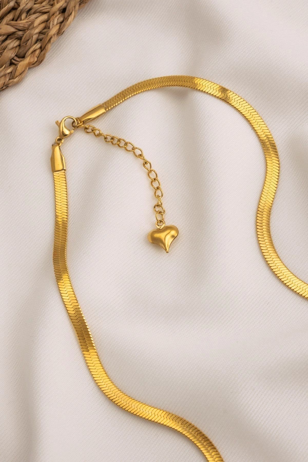 Yassı Gold Çelik Kolye 60 cm