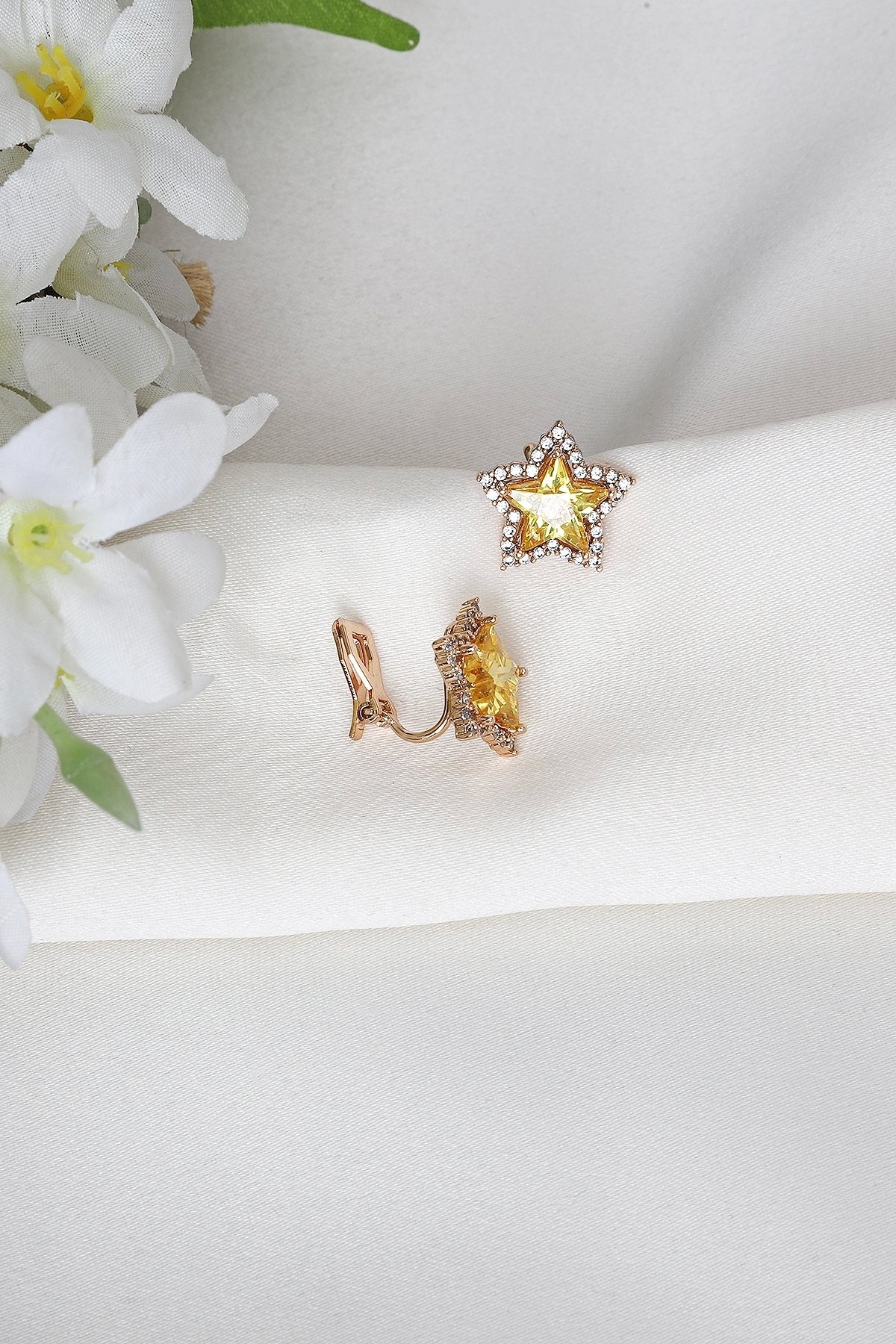 Sarı Taşlı Yıldız Xupıng Küpe