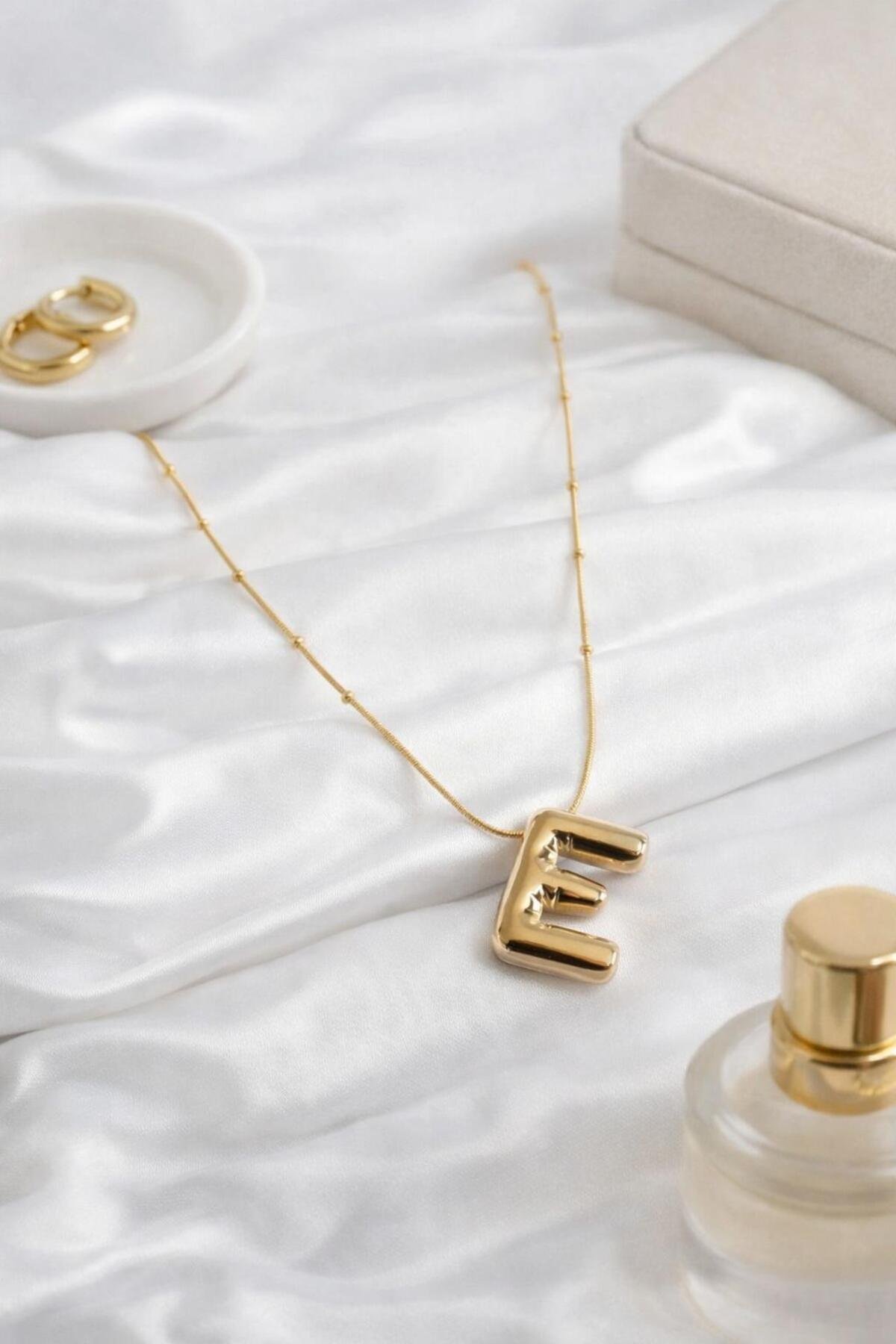 Gold Color Bubble Necklace with Steel Chain and Letter E