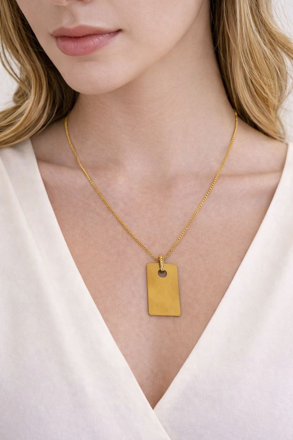 PLAKA MODEL ÇELİK KOLYE