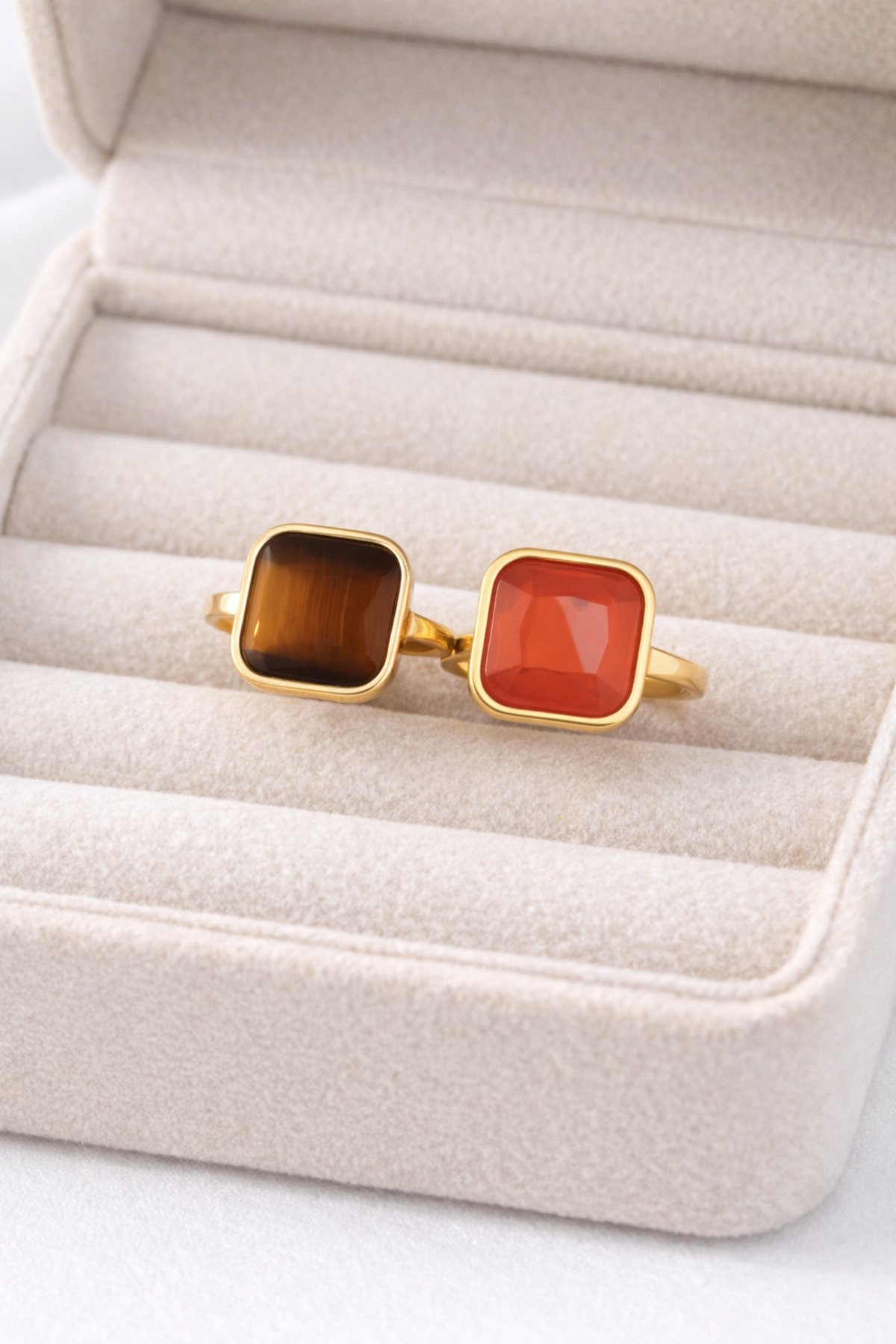 Steel Gold Red Gemstone Ring