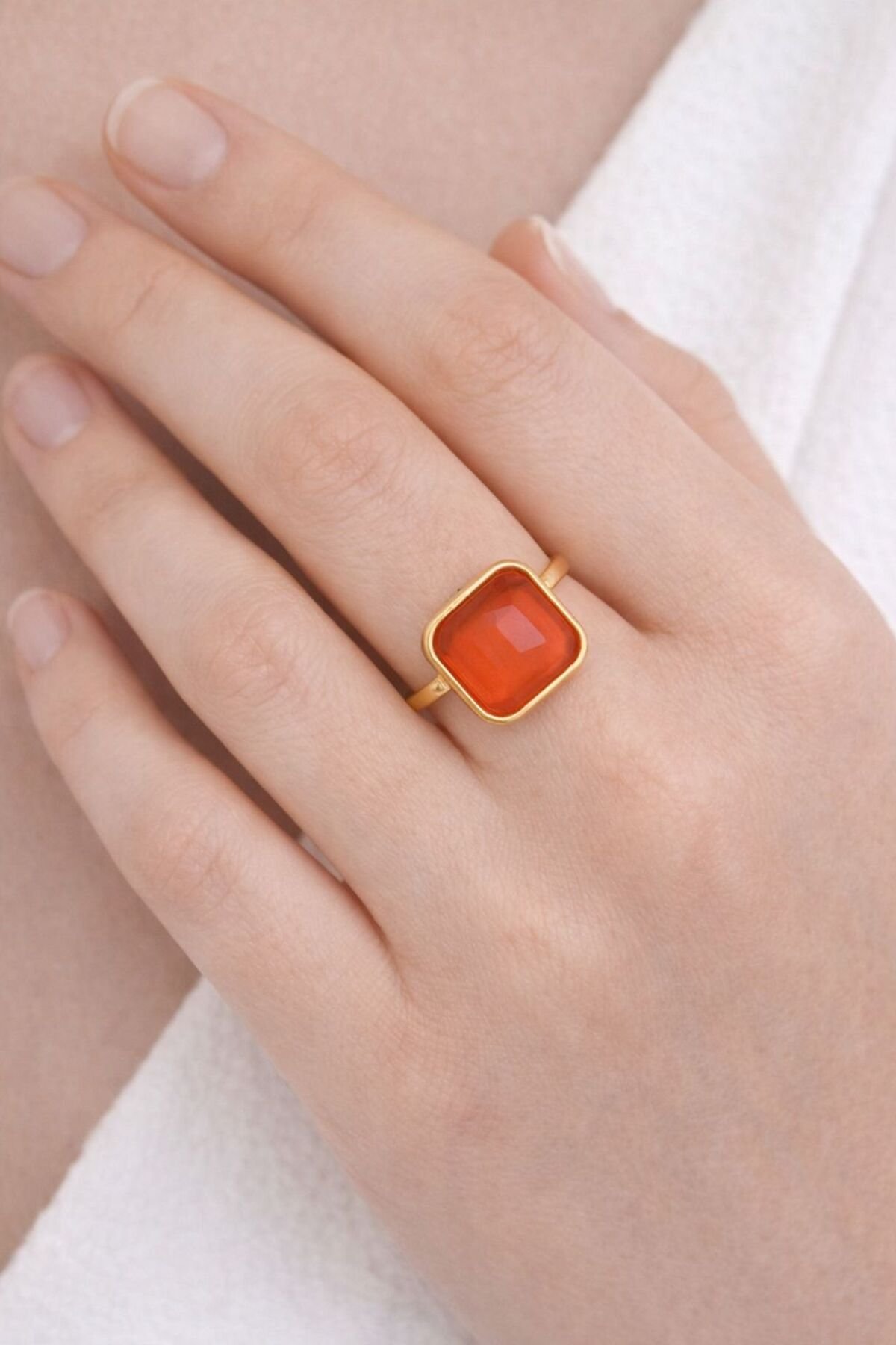 Steel Gold Red Gemstone Ring