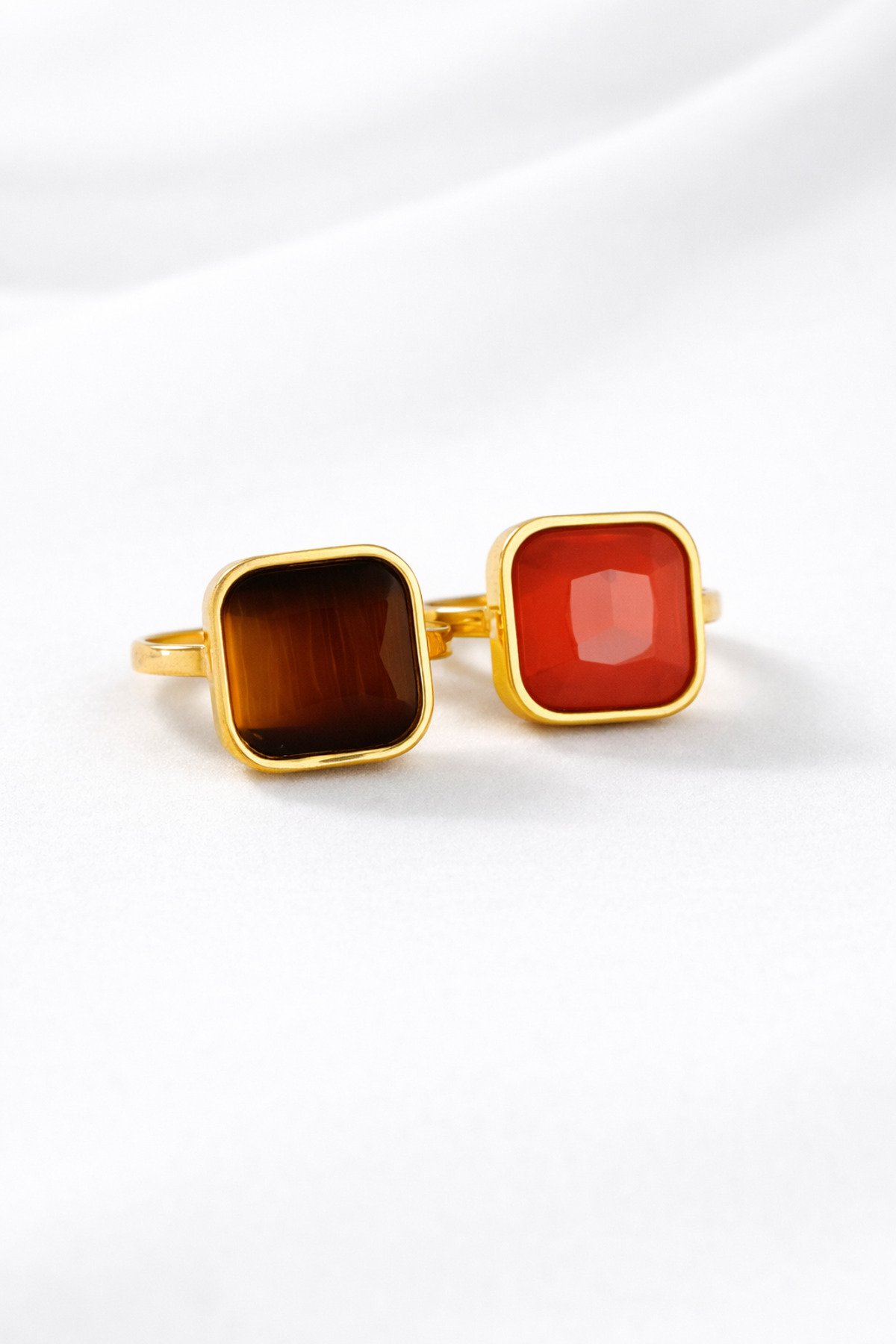 Steel Gold Red Gemstone Ring