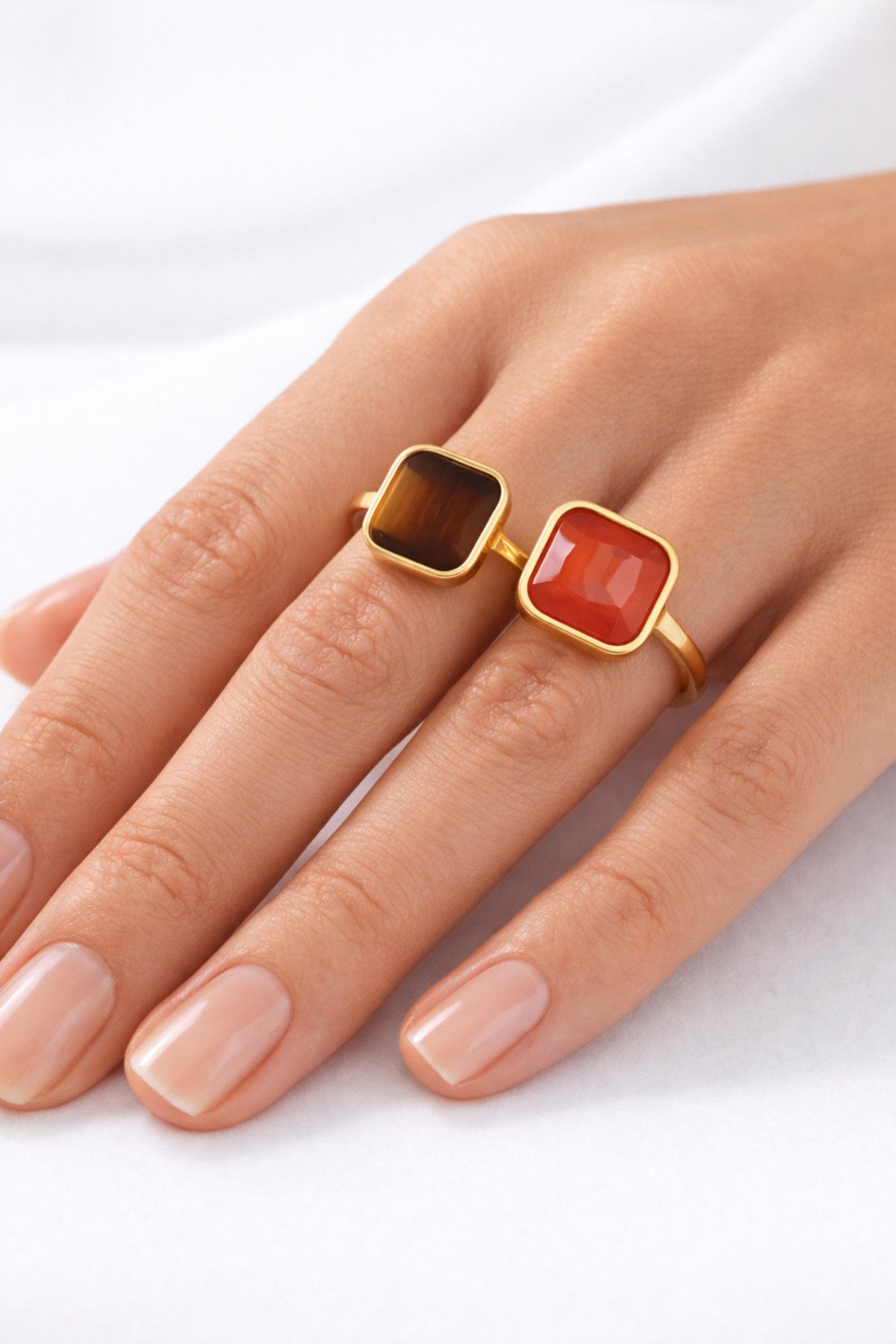 Steel Gold Red Gemstone Ring