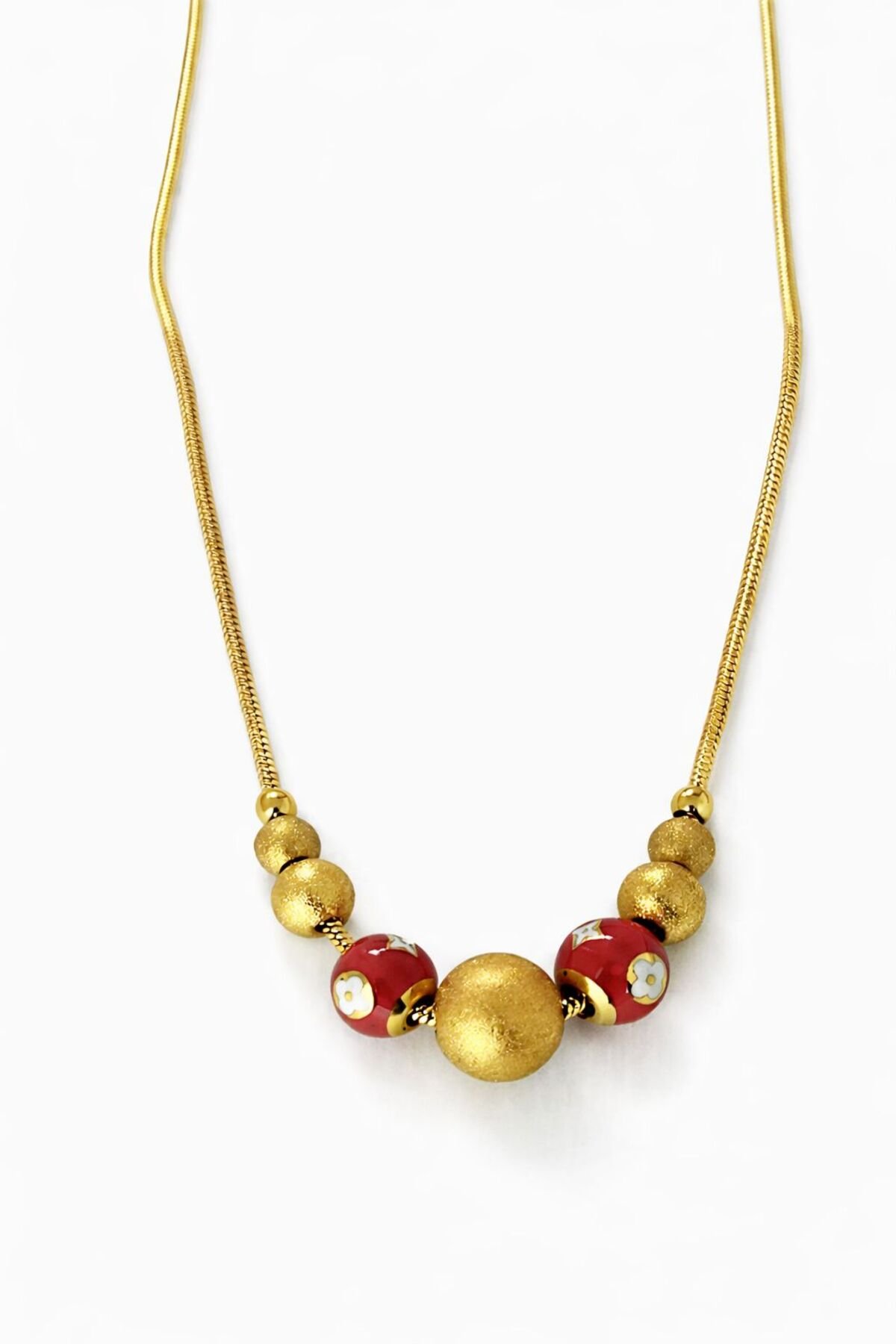 KIRMIZI MİNELİ ÇELİK KOLYE