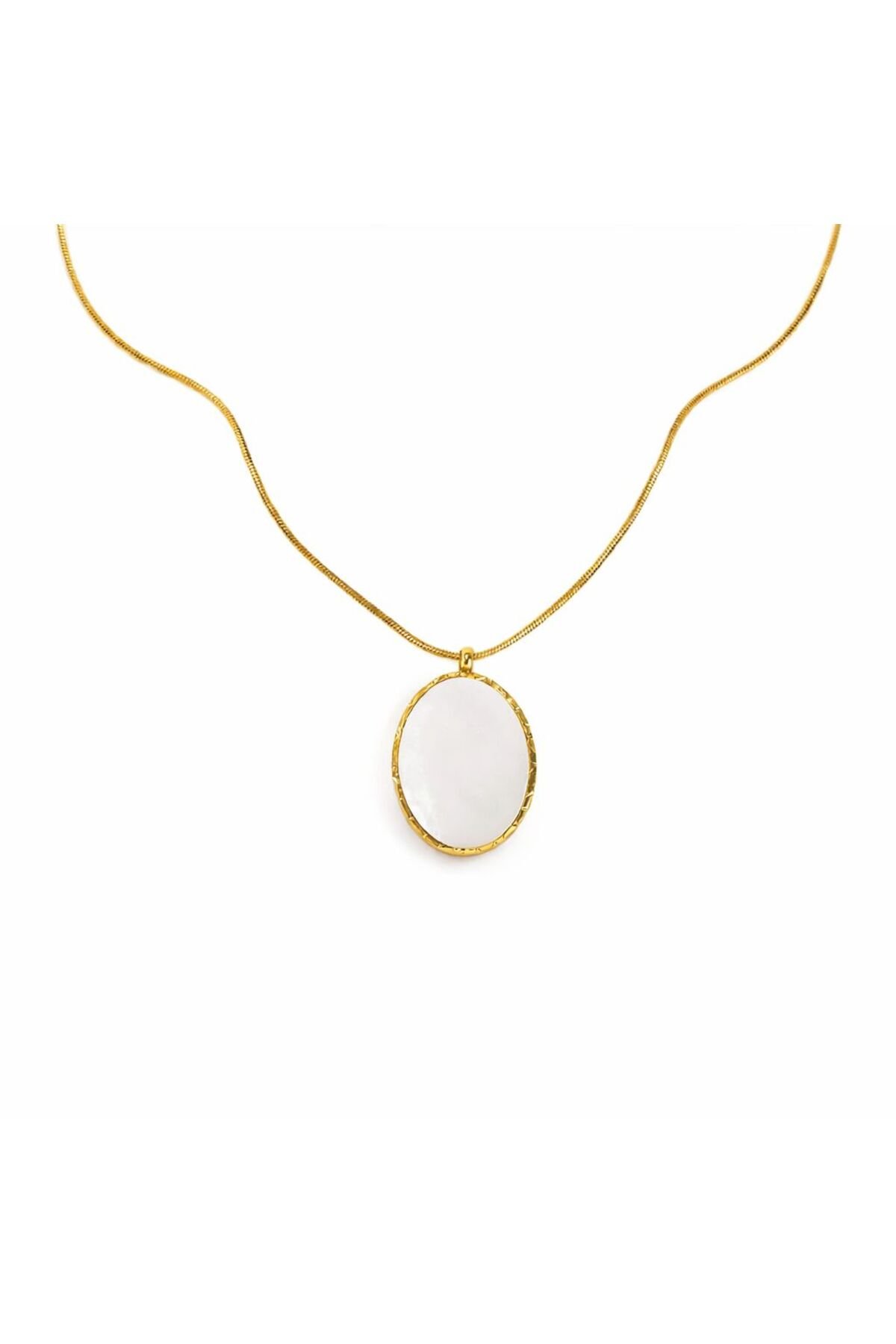 OVAL BEYAZ TAŞLI ÇELİK KOLYE