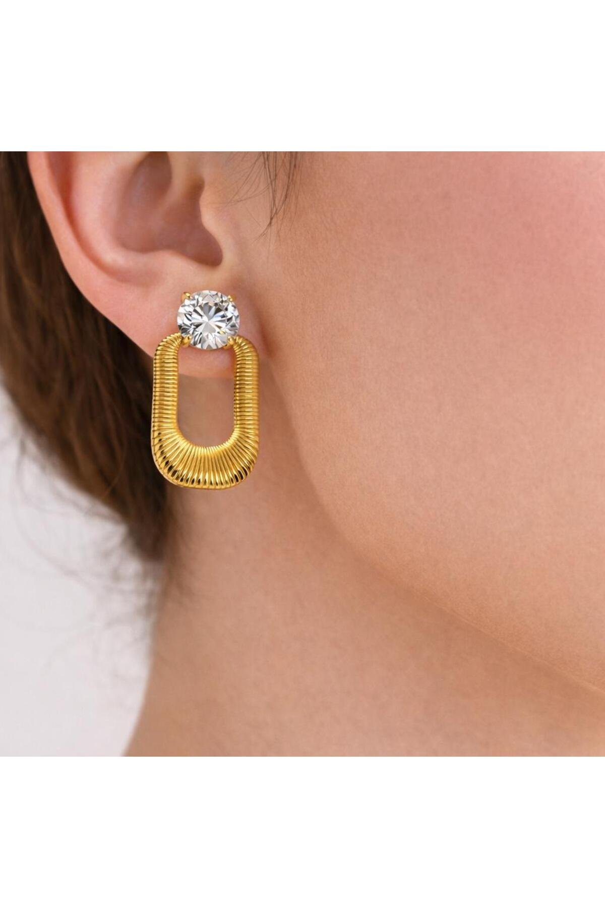 SINGLE STONE STEEL EARRINGS