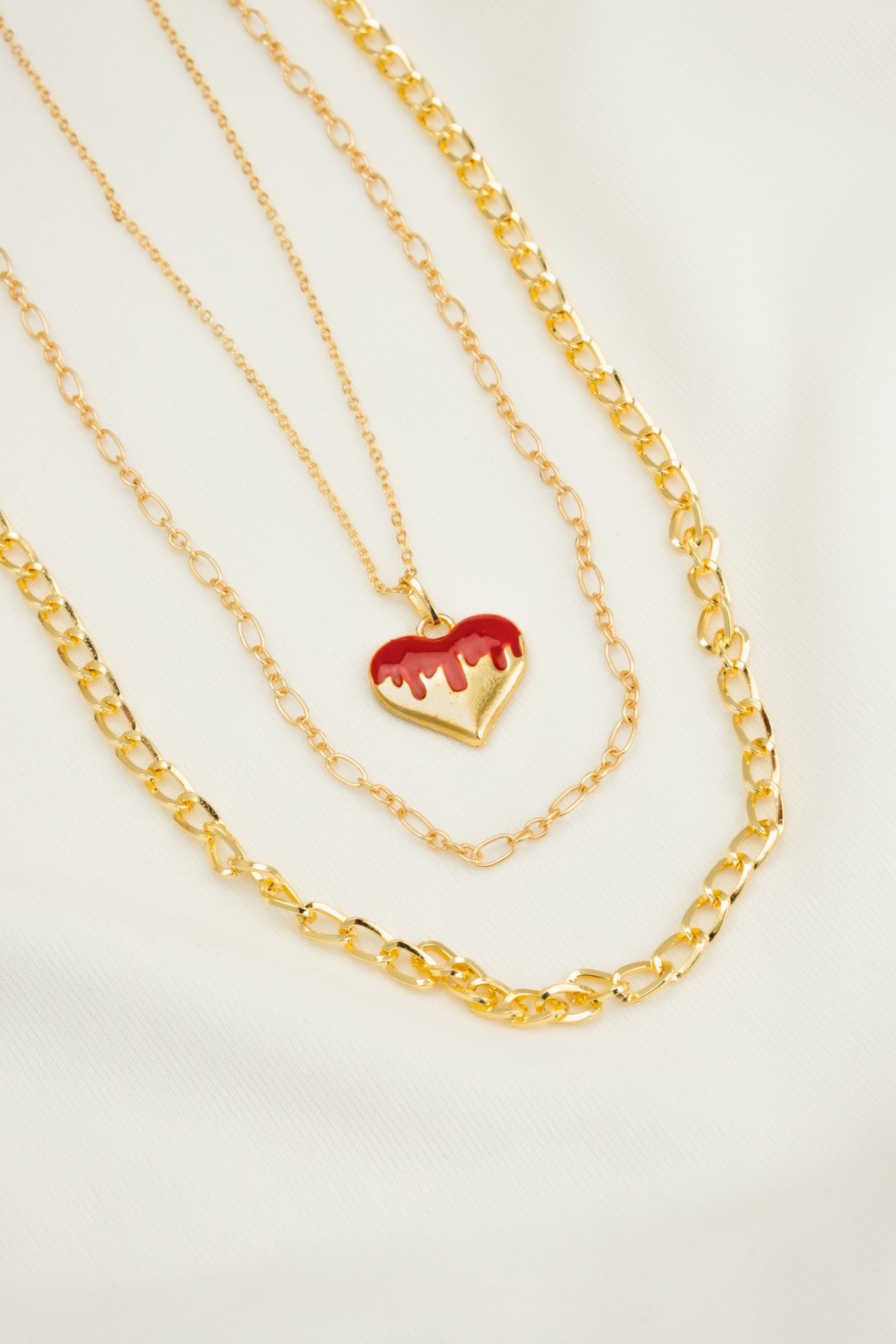 Kırmızı Kalp Set Kolye