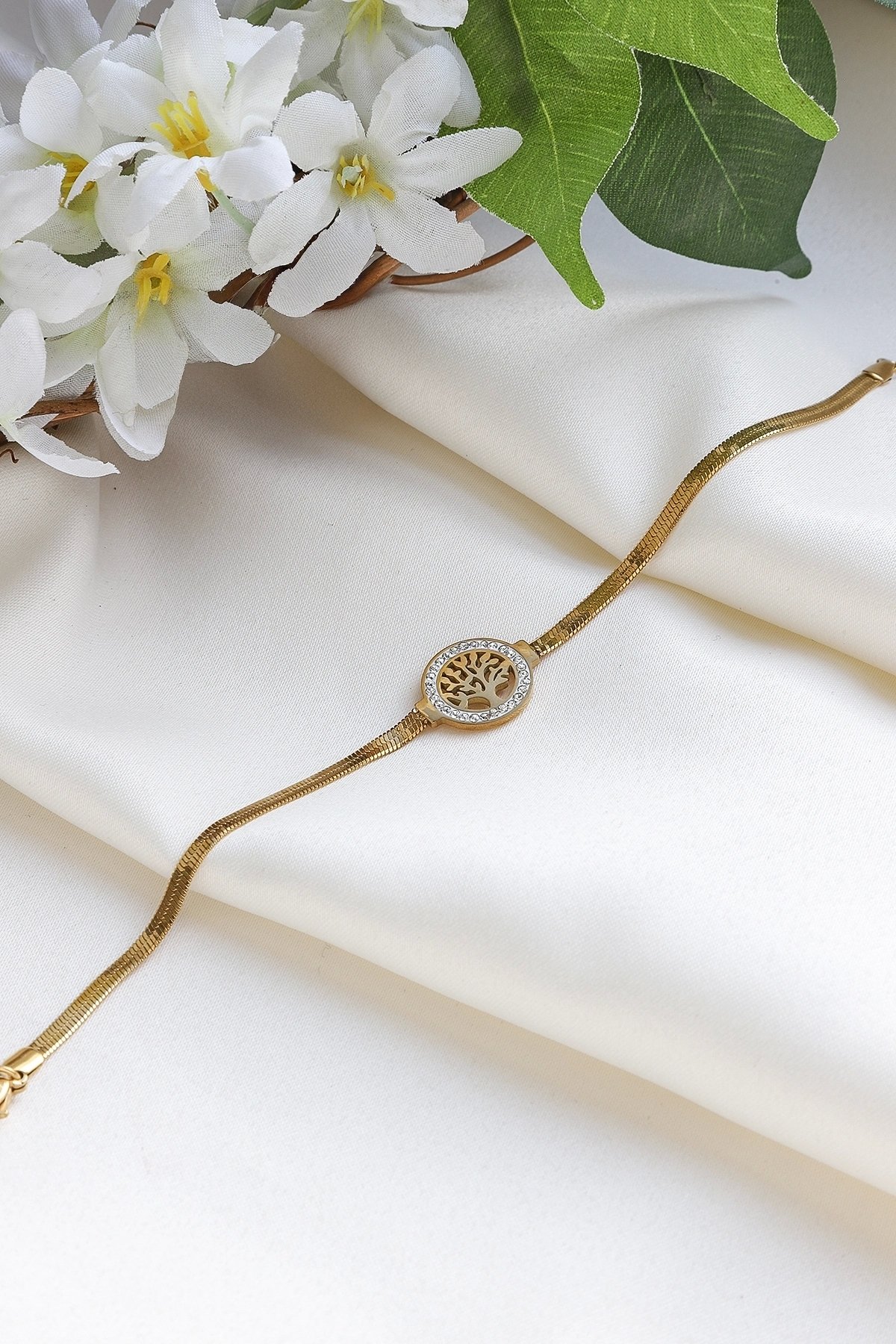 Life Tree Patterned Steel Bracelet