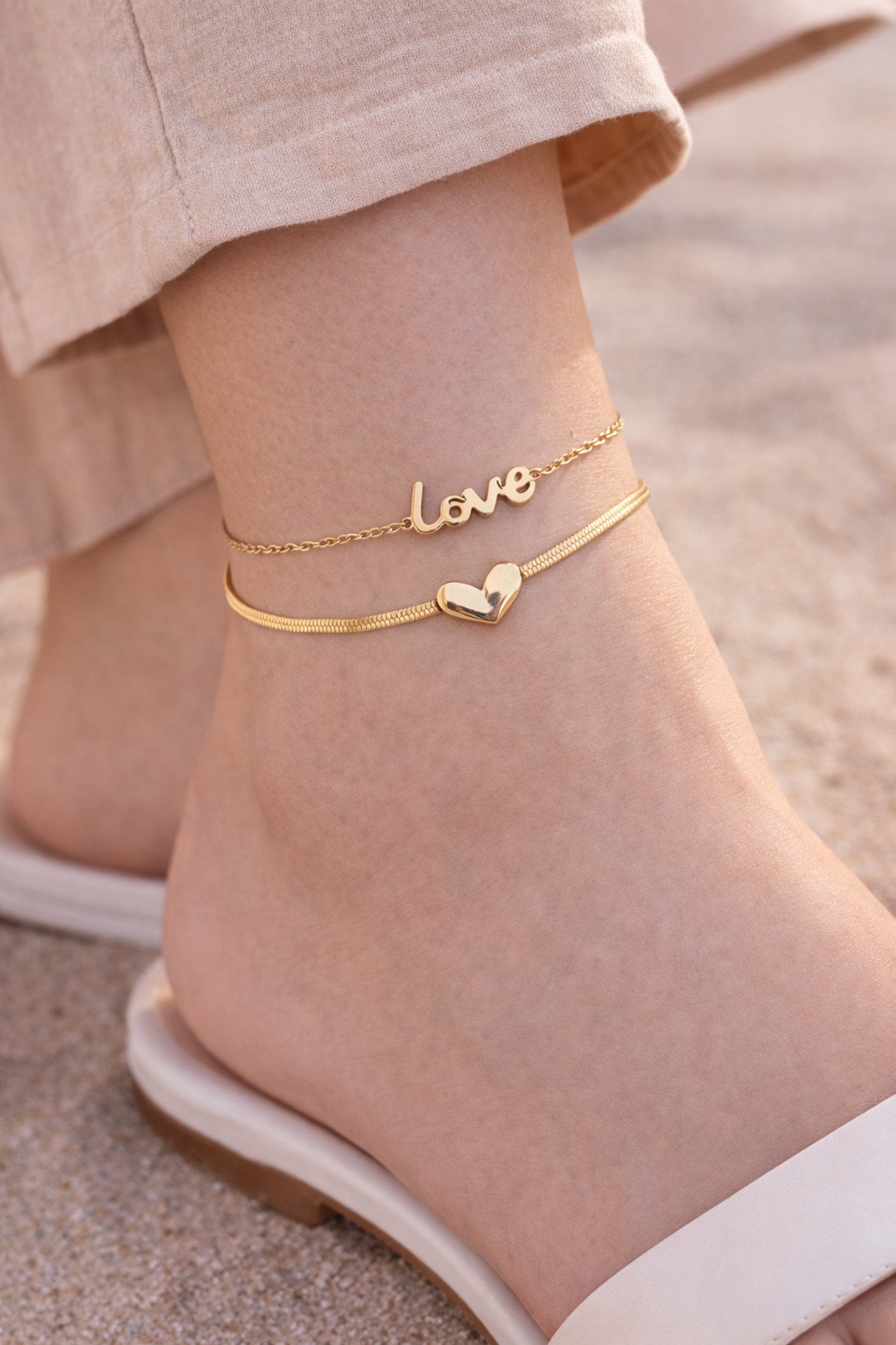 Kalpli-Love Yazılı Çelik Halhal