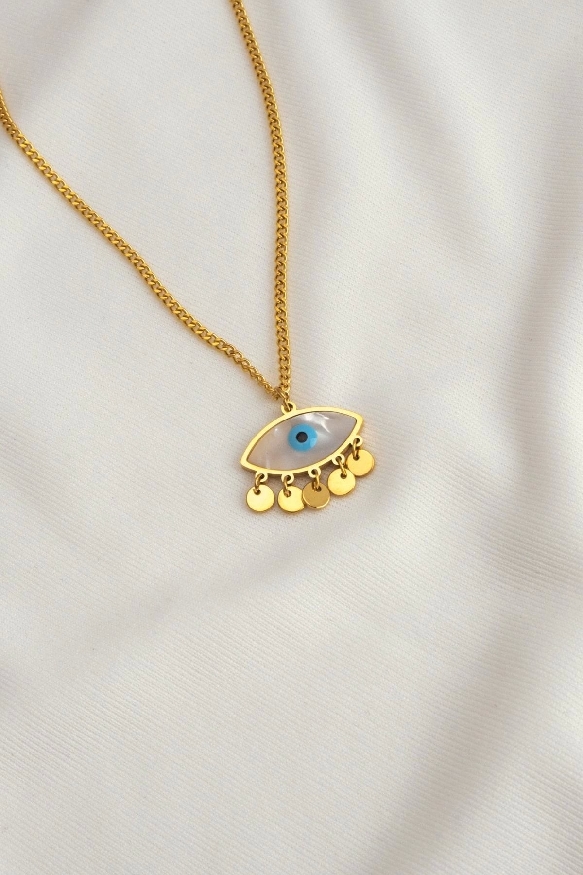 Nazar Gözlü Çelik Gold Kolye