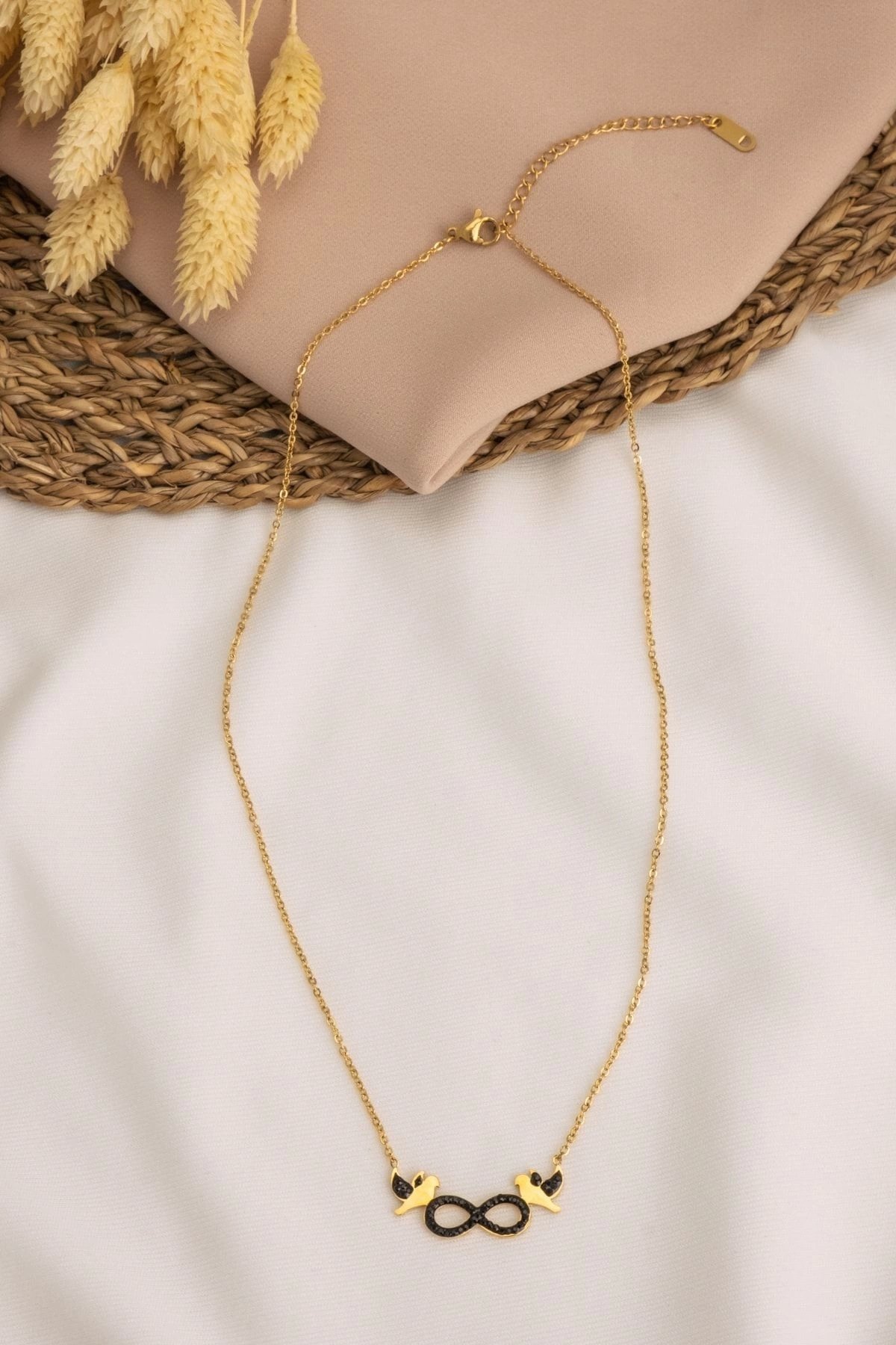 Signed Steel Necklace with Bird and Infinity