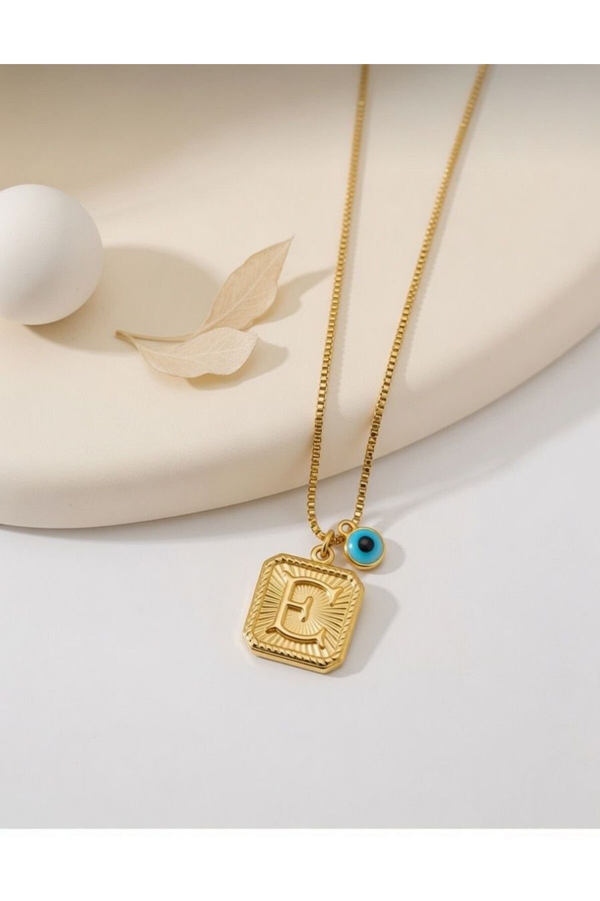 Steel Evil Eye Beaded Vintage E Letter Necklace