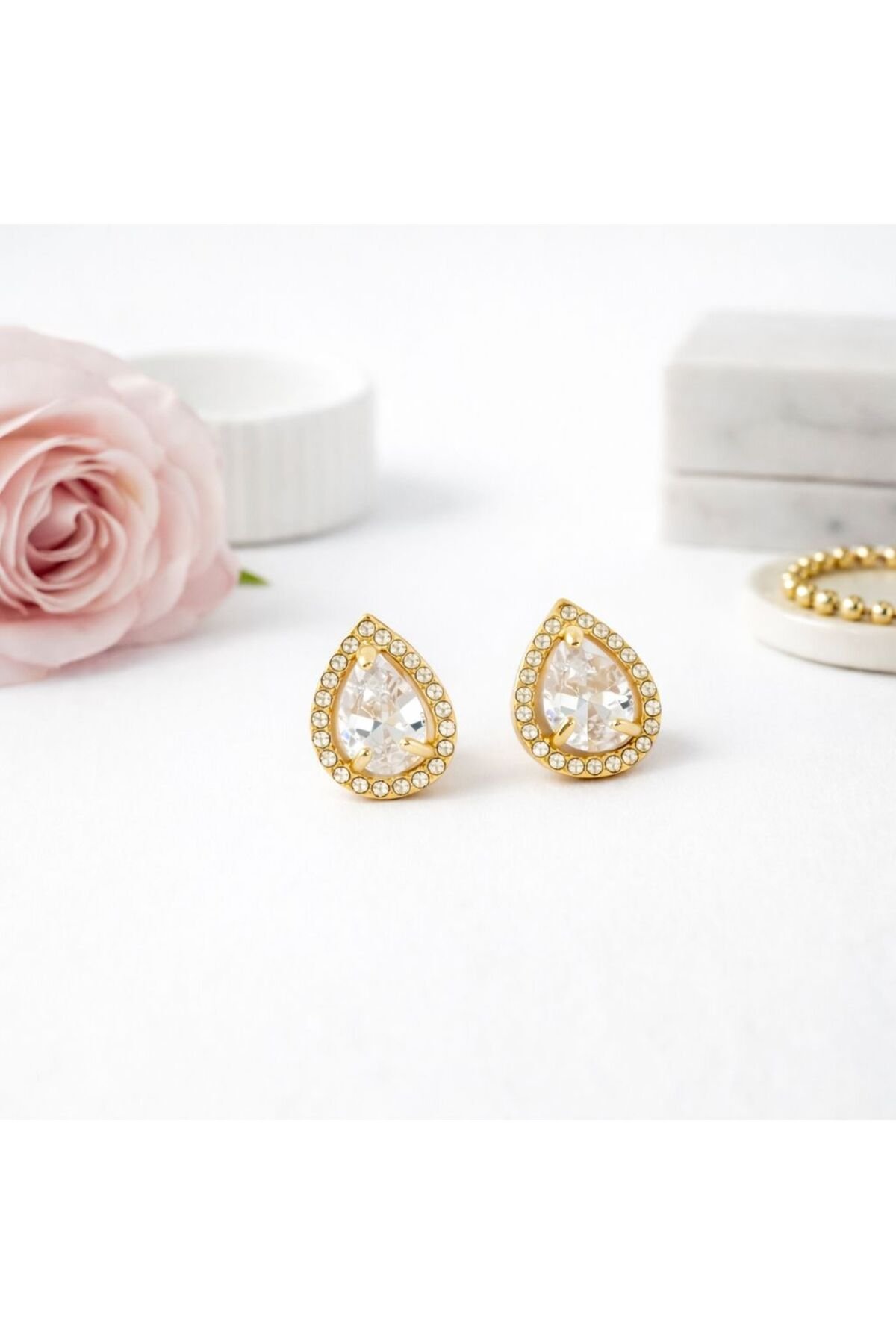 Damla Taşlı Çelik Küpe Kadın