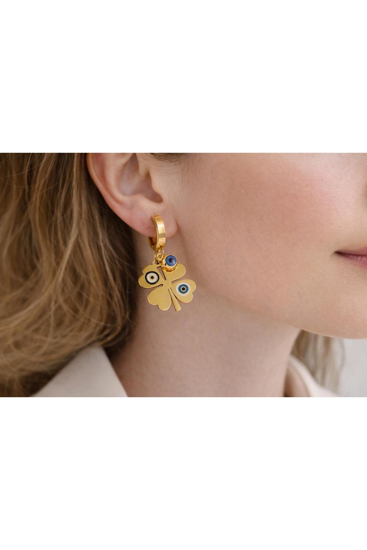 Luxury Steel Earrings with Clover Enamel